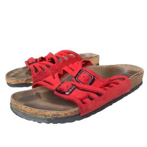 RARE Vintage Birkenstock Granada Double Strap Red Nubuck Suede Sandals 37/6